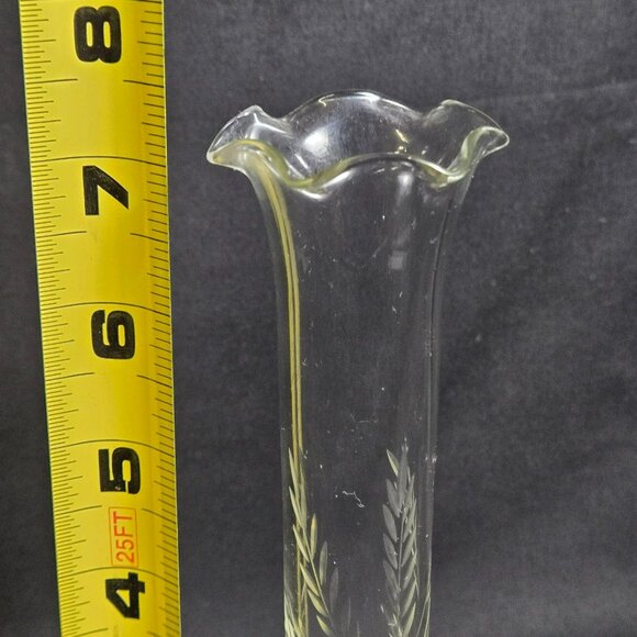 Vintage WEB Pewter & Etched Ruffled Glass Bud Vase Wheat Design 7.5" Marked - Picture 10 of 12